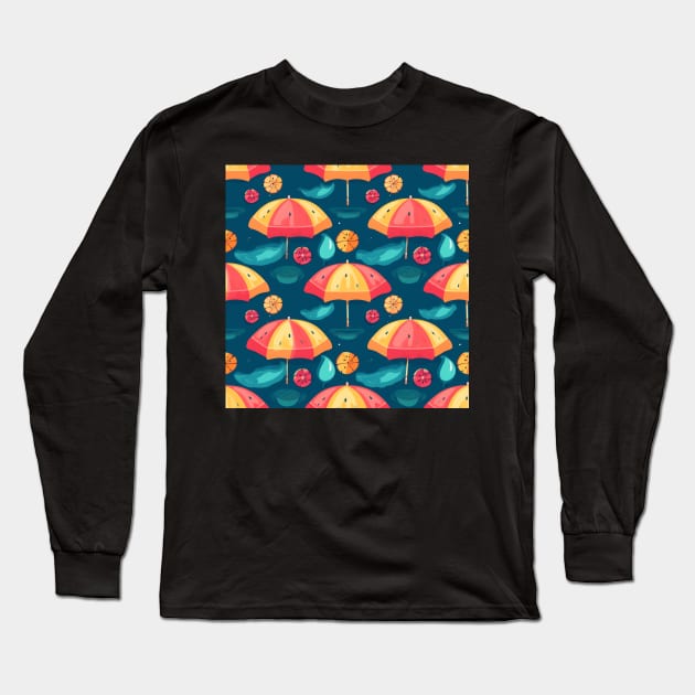 Slice of Summer Umbrella Seamless Pattern Long Sleeve T-Shirt by AstroWolfStudio